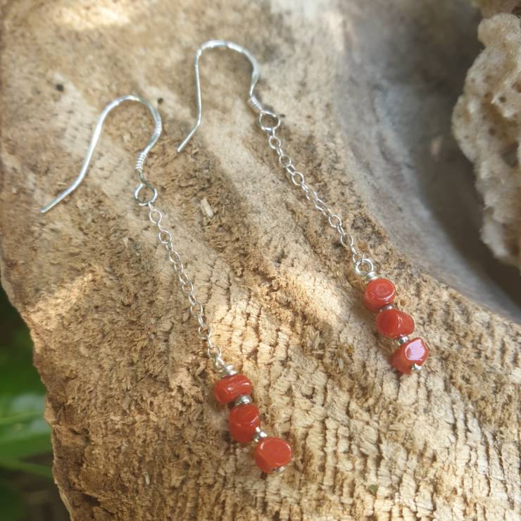 Boucles d'oreilles corail rouge en argent