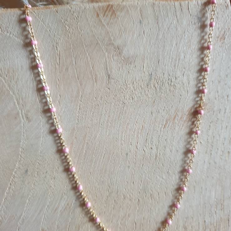 Collier acier inoxydable avec perles émaillées rose