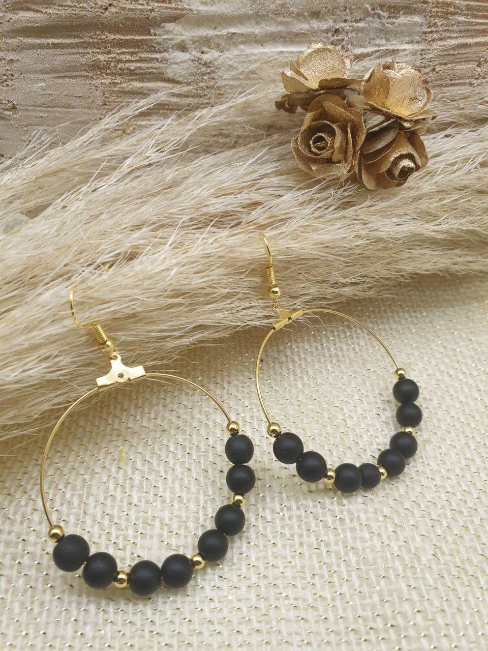 Créoles de perles en pierres naturelles onyx noire