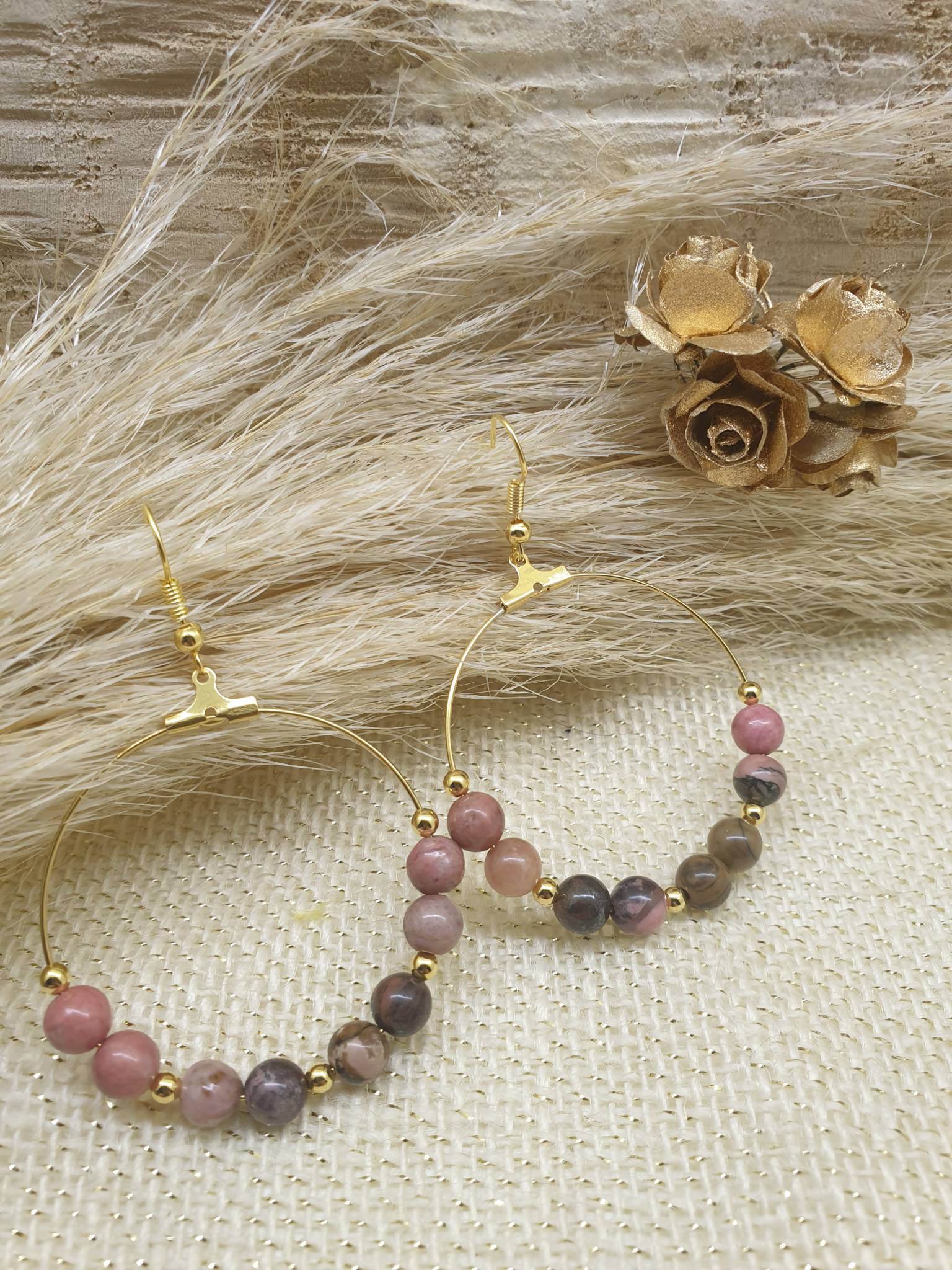 Boucles Oreilles Cr oles De Perles En Pierres Naturelles Rhodochrosite Boucles Oreilles Cr oles De Perles En Pierres Naturelles Rhodochrosite