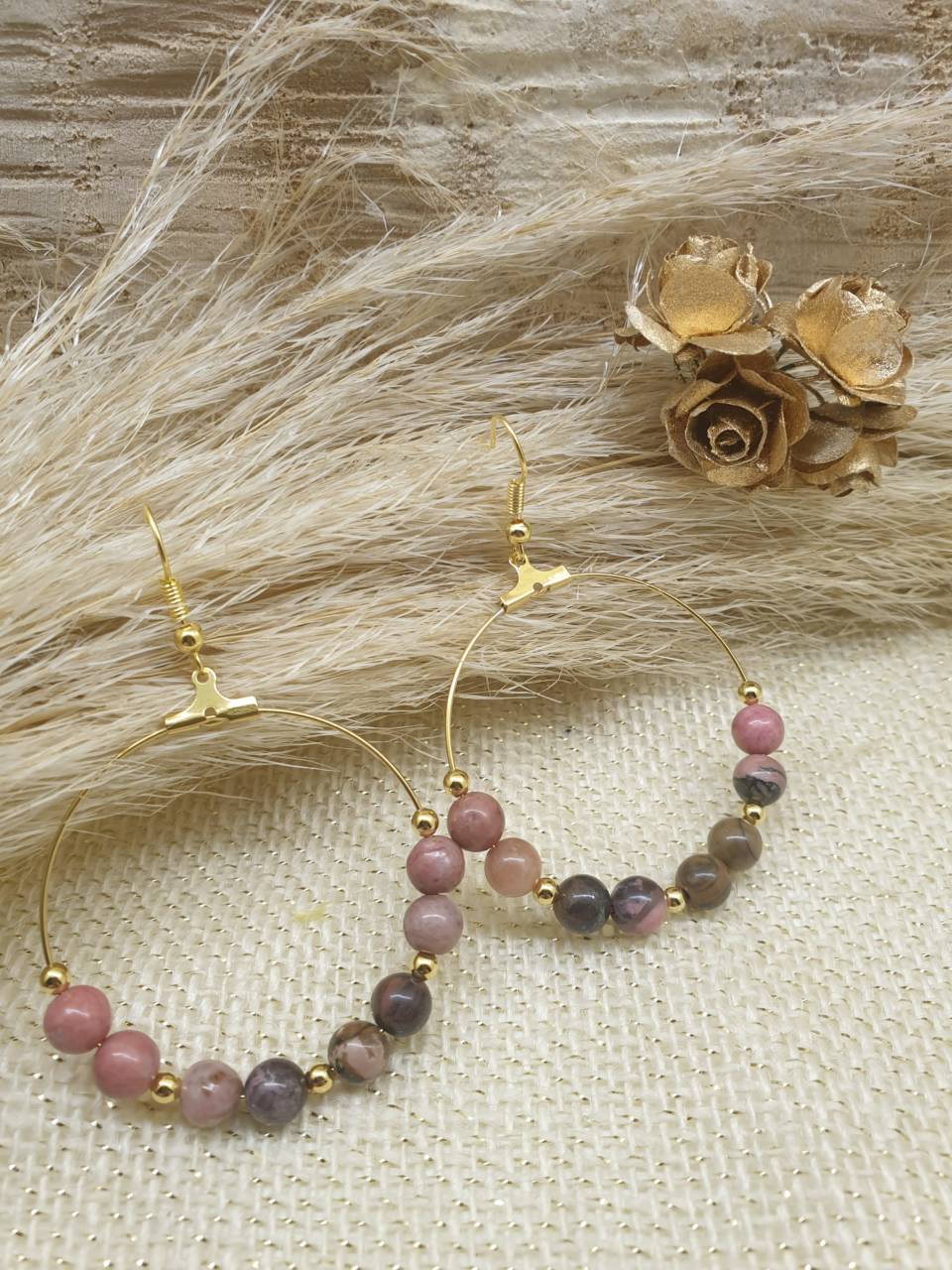 Boucles oreilles réoles de perles en pierres naturelles