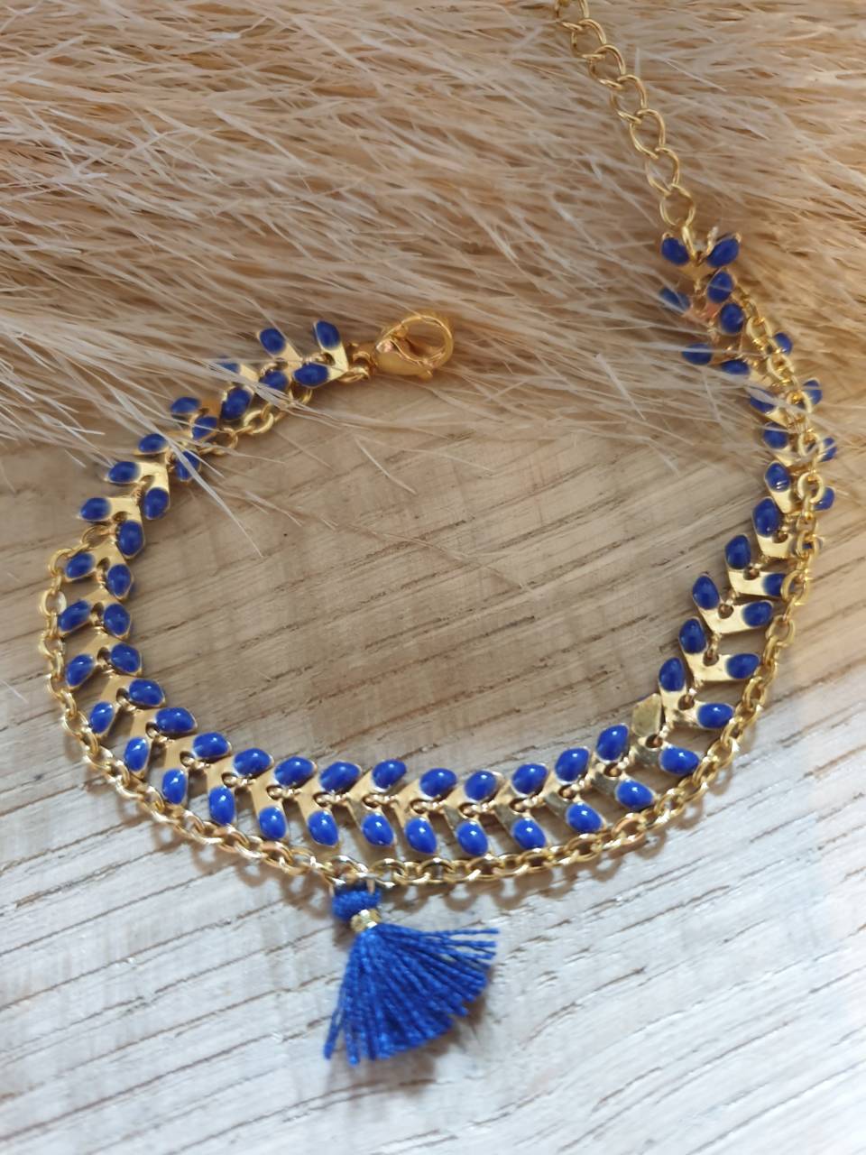 Bracelet chaîne épis doré émaillée bleu roi