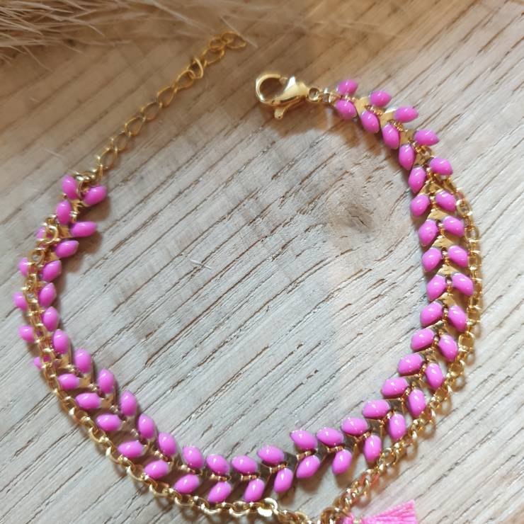 Bracelet chaîne épis doré émaillée rose