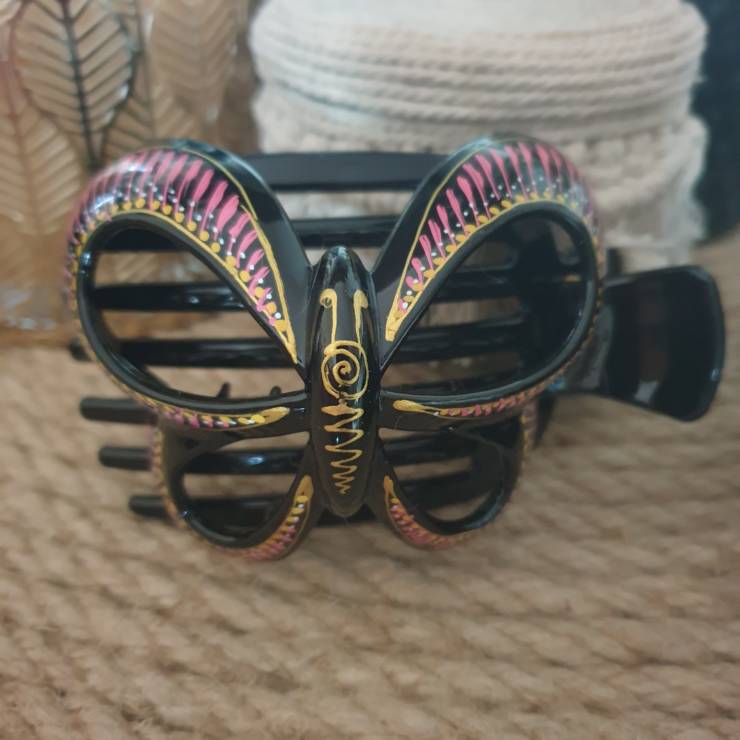 Pince à cheveux peinte à la main, Motifs avec plusieurs couleurs S'adapte pout toute chevelure Un bel accessoire pour embellir votre coiffure!