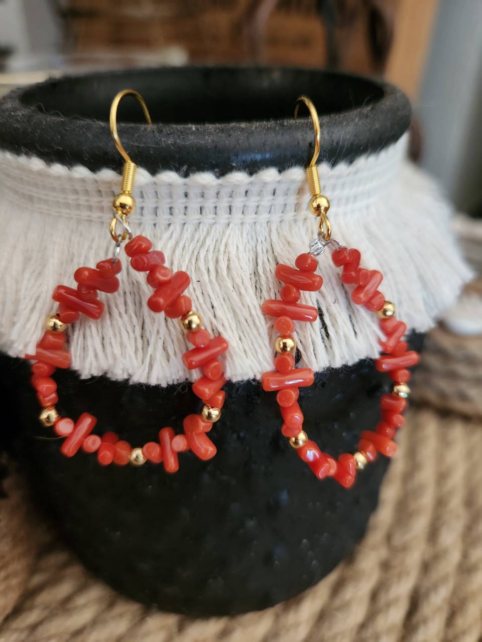 Boucles d'oreilles corail rouge